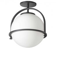 Dainolite Paola 1 Light Semi-flush Mount Matte Black White Opal Glass Lamp