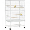 Pawhut 52\" Large Rolling Steel Bird Cage Bird House With Rolling Stand, Storage Shelf, Wood Perch, F