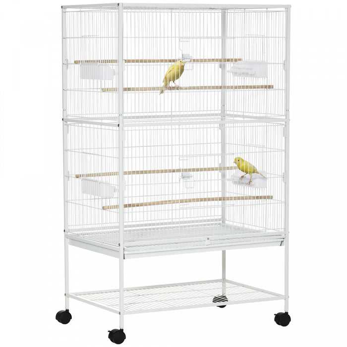 Pawhut 52\" Large Rolling Steel Bird Cage Bird House With Rolling Stand, Storage Shelf, Wood Perch, F