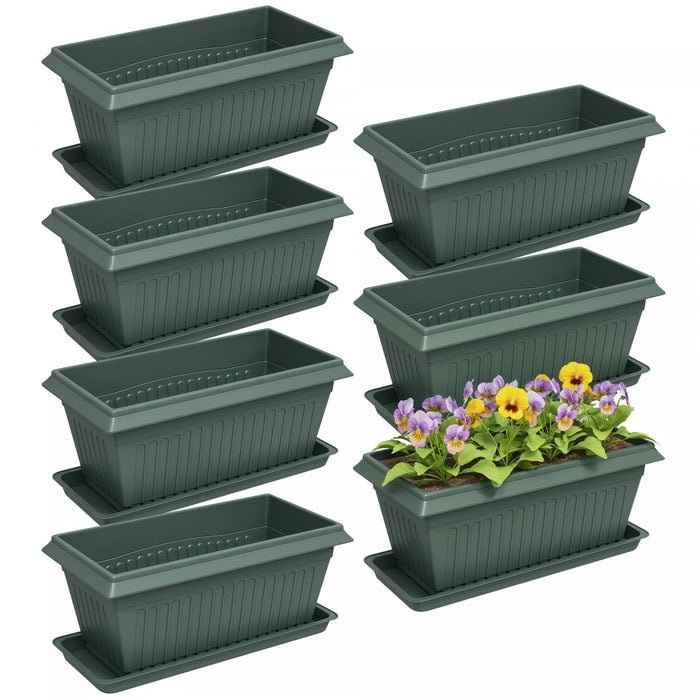 Outsunny 7 Pack 15.7" Plant Pots, Flower Planters w/ Drainage Holes, Green