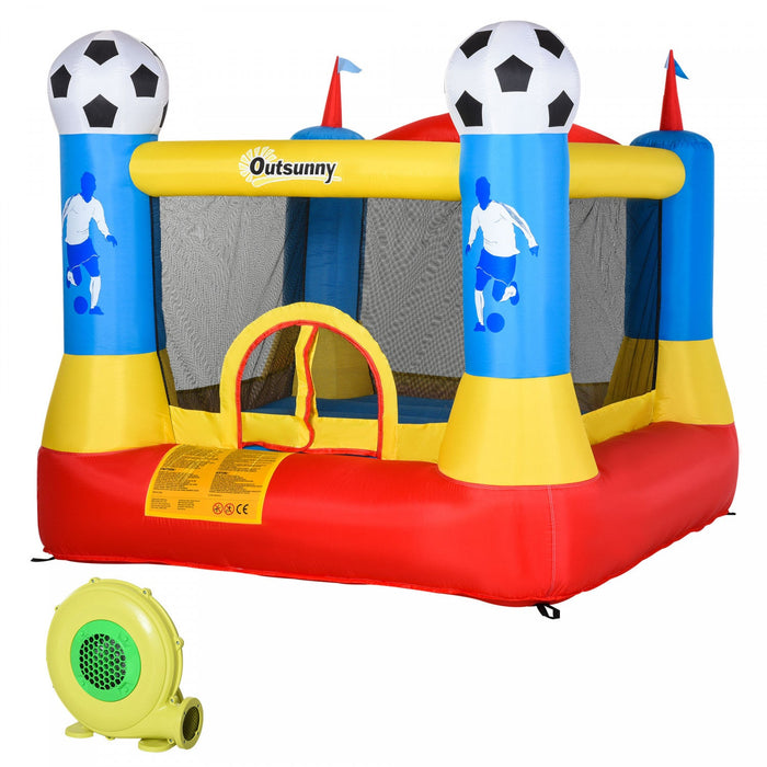 Outsunny Kids Bounce Castle House Inflatable Trampoline With Inflator For Kids Age 3-8 Football Fiel
