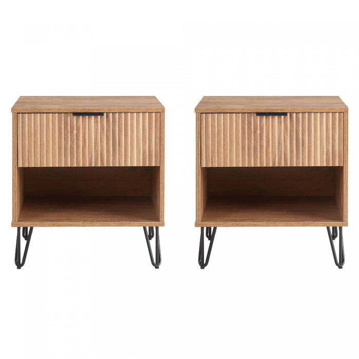 Dumbo Modern 20\" Fluted Nightstand in Golden Brown (1-Drawer) - Set of 2 