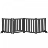 Pawhut Foldable Dog Gate With Door, 4 Panels Freestanding Pet Gate With Support Feet Indoor Playpen 