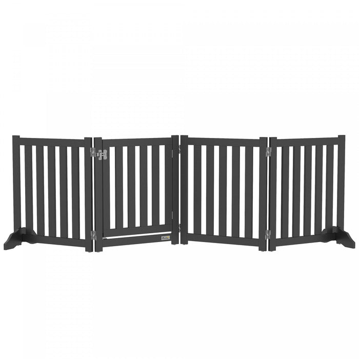 Pawhut Foldable Dog Gate With Door, 4 Panels Freestanding Pet Gate With Support Feet Indoor Playpen 