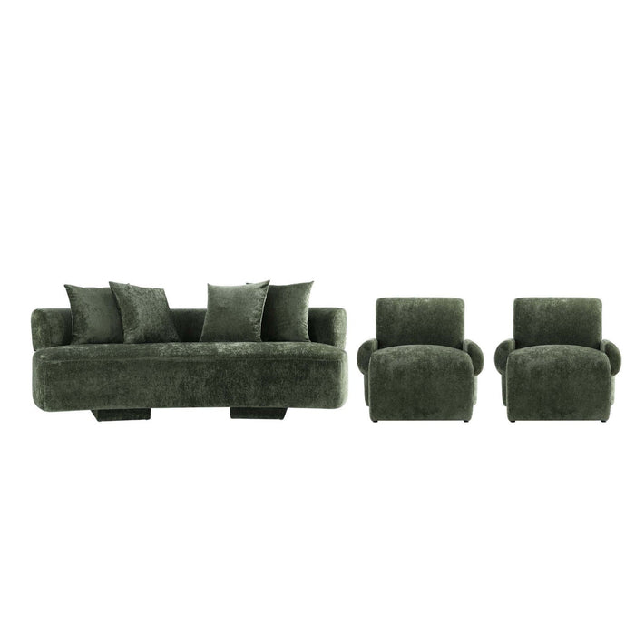 Verandah Mid-Century Modern 3-Piece Sofa Set in Olive Green 