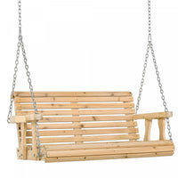 Outsunny 2 Seater Porch Swing Wooden Patio Swing Chair Seat With Cup Holder And Chains Outdoor Swing