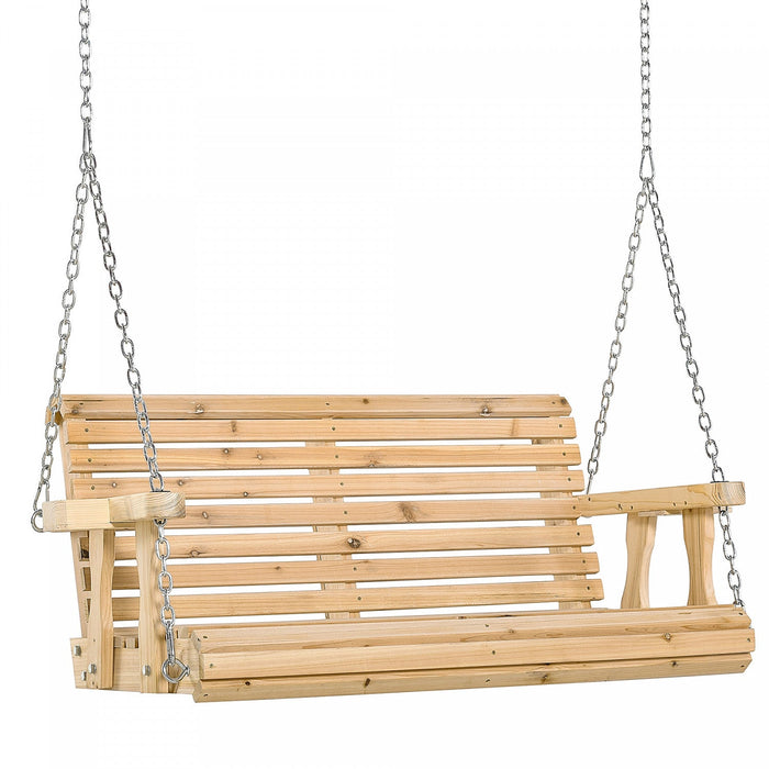 Outsunny 2 Seater Porch Swing Wooden Patio Swing Chair Seat With Cup Holder And Chains Outdoor Swing