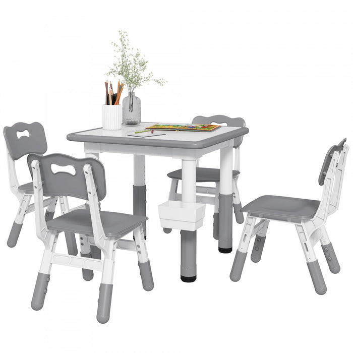 Qaba 5 Pieces Kids Table And Chair Set, Height Adjustable Toddler Table And Chair Set, Activity Tabl