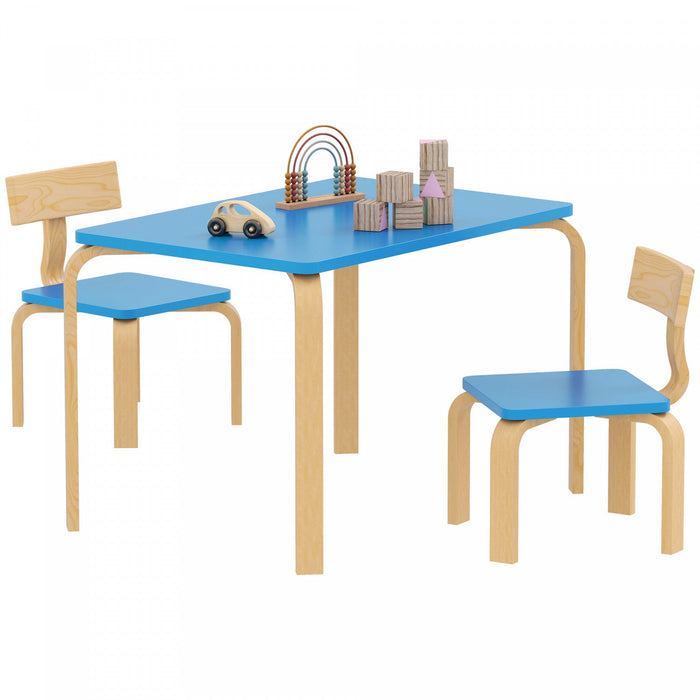Qaba Kids Table and 2 Chair Set, Toddler Table and Chairs, Children Multi-Activity Furniture Set for Playing, Learning, Eating, Craft, Gift for Boys Girls, Blue