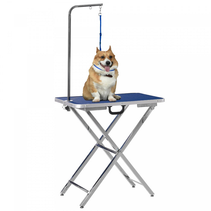 Pawhut 28\" Foldable Dog Grooming Table With Adjustable Arm, Non-slip Surface, Pet Grooming Table For