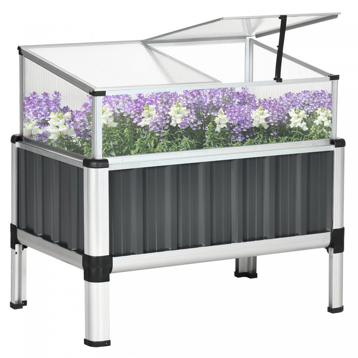 Outsunny Raised Garden Bed W/ Pc Board Greenhouse, 31\"x20\"x29\", Dark Grey