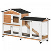 Pawhut 62\" Wooden Rabbit Hutch, Bunny Cage With Wheels, Run Box, Tray, Ramp For Small Animals, Guine