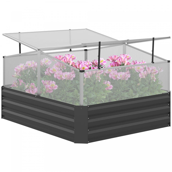 Outsunny 49.6\" X 42.1\" X 26.6\" Galvanized Raised Garden Bed With Greenhouse, Steel Planters For Outd