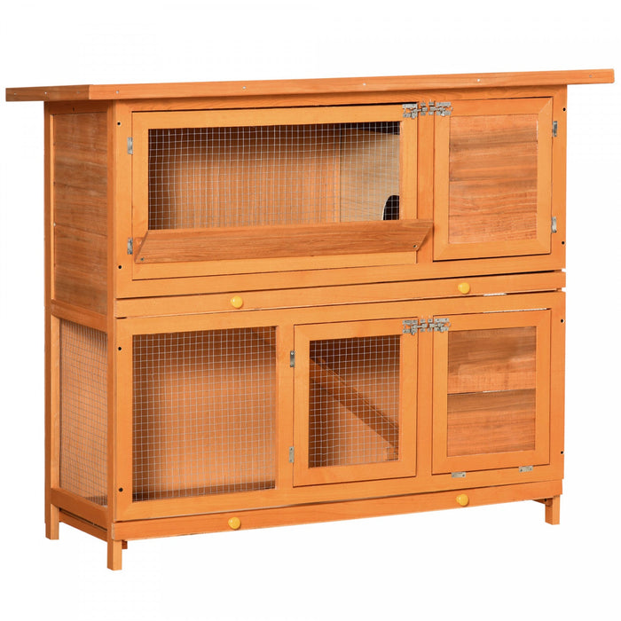 Pawhut 2 Tier Elevated Wooden Rabbit Hutch Bunny House Small Animal Cage 47\"l X 19\"w X 39\"h W/ Slidi