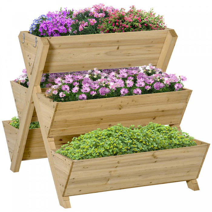 Outsunny Raised Garden Bed Wood, Freestanding Planter Stand With 5 Planting Boxes And 4 Hooks, Good 