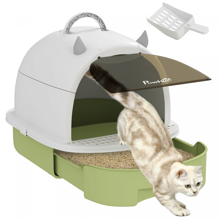 Pawhut Cat Litter Box With Lid, Drawer Style Enclosed Kitty Litter Box With Front Door Flap, Scoop, 