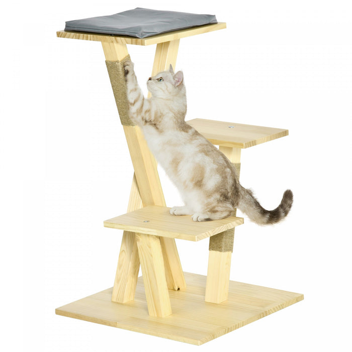 Pawhut 31\" Cat Tree Kitty Activity Center Pinewood Cat Climbing Toy Indoor Outdoor Pet Furniture Wit