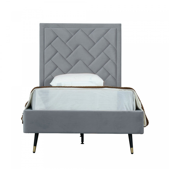 Crosby Modern Upholstered Velvet Twin Bed in Gray 