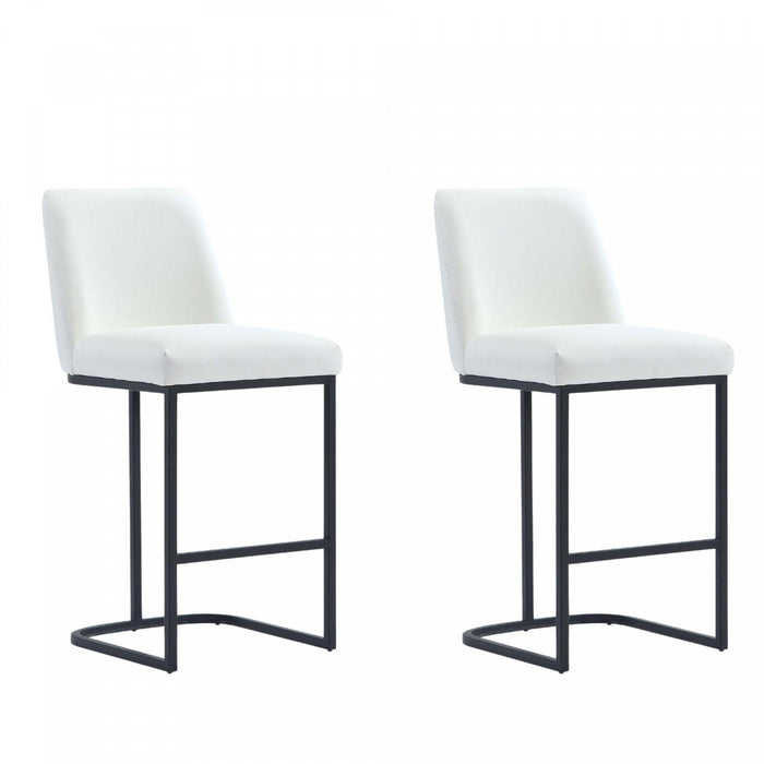 Serena Modern Metal Upholstered Counter Stool in White - Set of 2 Bar Stool 