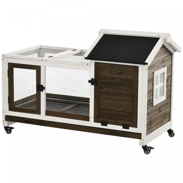 Pawhut Indoor Rabbit Hutch With Wheels, Bunny Cage With Ramp, Run, Pull Out Tray, Suitable For Rabbi