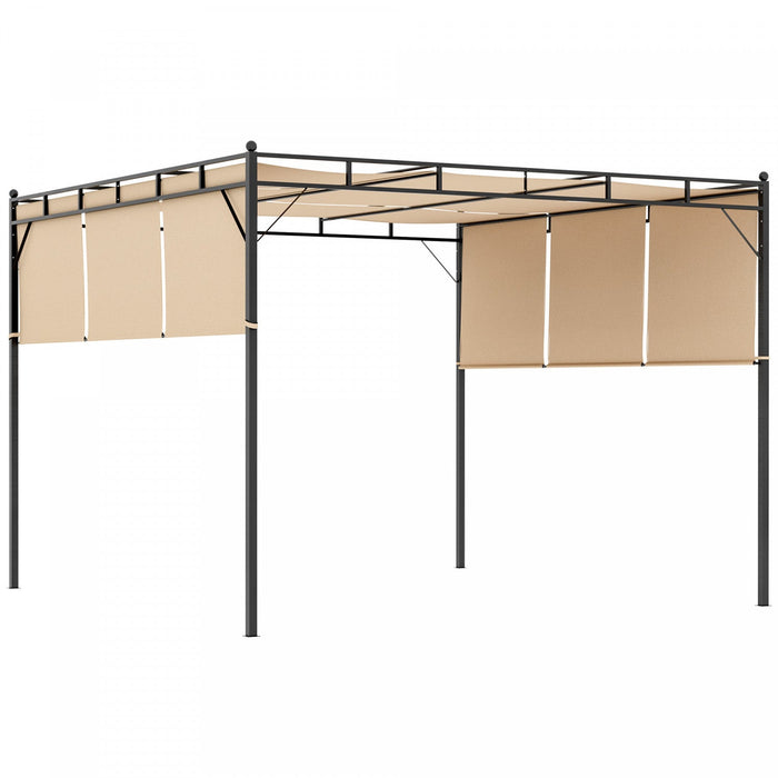 Outsunny 10' X 10' Patio Pergola, Patio Gazebo Sun Shade Shelter With Retractable Canopy, Steel Fram