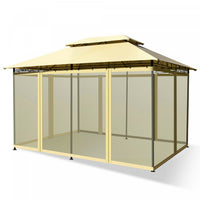 2-tier 10'x13' Steel Gazebo Canopy Tent Shelter Patio Garden Outdoor Netting Beige