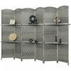 HOMCOM Folding Privacy Screen with Shelves, 6 Panel Room Divider, Grey