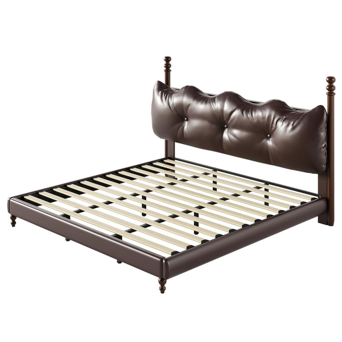 Emma Faux Leather Platform Bed Frame with Headboard,California King Size,Dark Brown King Bed  