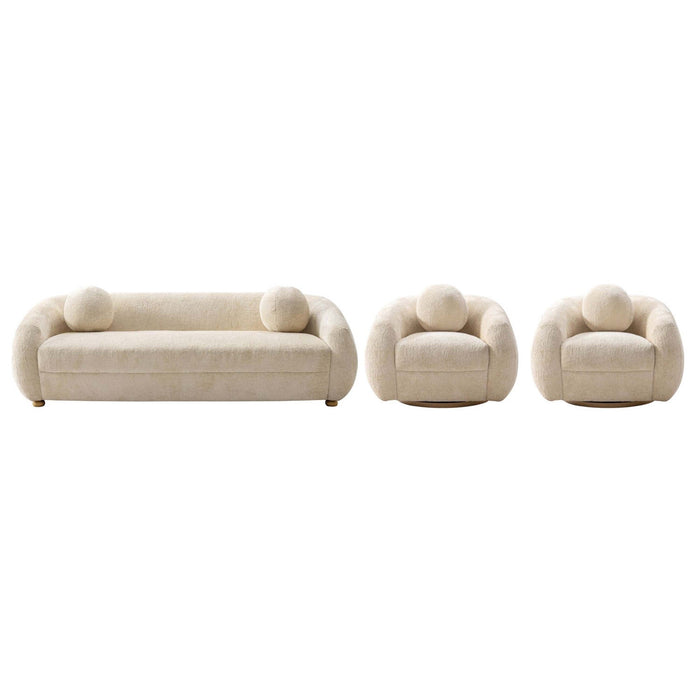 Tribeca Mid-Century Modern 3-Piece Sofa Set in Cream 