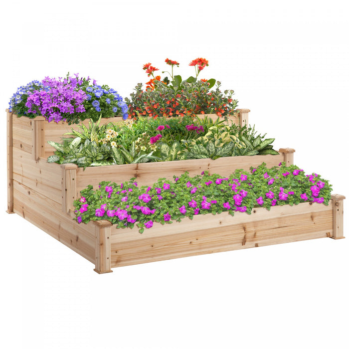 Outsunny 49''x49\"x22\" 3-tier Raised Garden Bed Wooden Planter Kit Elevated Plant Box Stand For Yard 