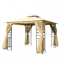 Outsunny 10'x10' Gazebo Canopy Outdoor Patio Sun Shelter Uv Protect W/ 2-tier Polyester Roof Curtain
