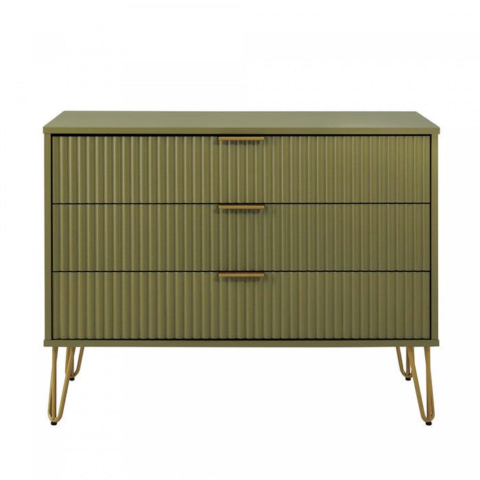 Dumbo Modern 35\" Fluted Dresser in Olive Green (3-Drawer) 