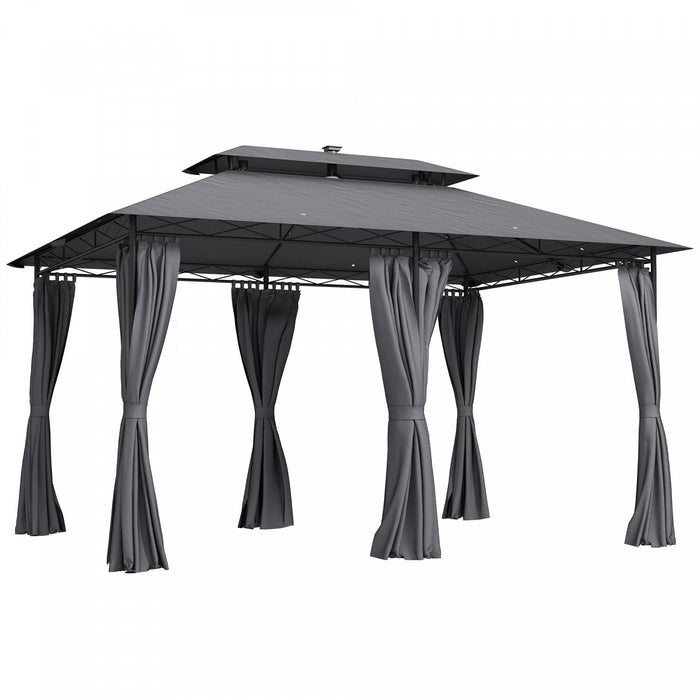 Outsunny 10' X 13' Outdoor Gazebo With Curtains & Solar-powered Led Lights