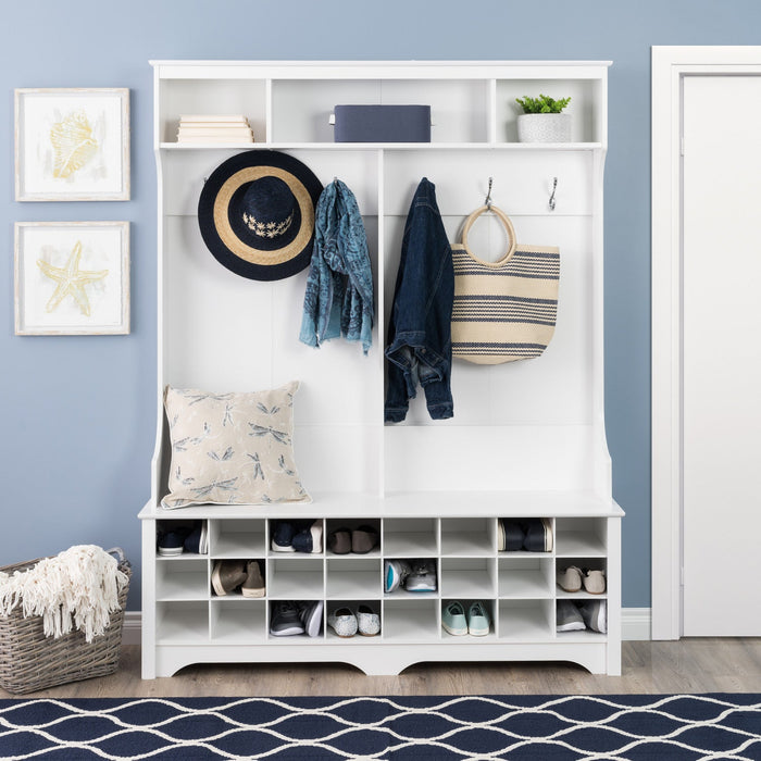 Hall Tree with 24 Shoe Cubbies - White