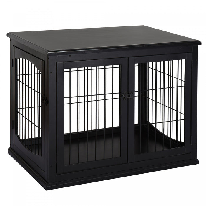 Pawhut 32\" Wooden Dog Crate Furniture Dog Cage, Modern Side Table Pet Kennel With Double Lockable Do