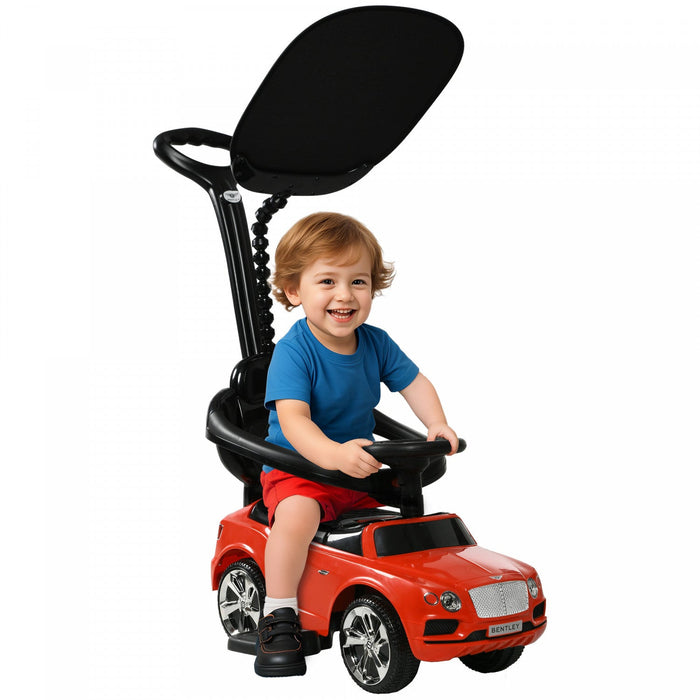 Qaba Bentley Bentayga Licensed Push Car, 3 In 1 Kids Ride On Car Foot To Floor Toddler Sliding Car With Music Horn, Handle, Removable Canopy, Under Seat Storage Guardrail, Red