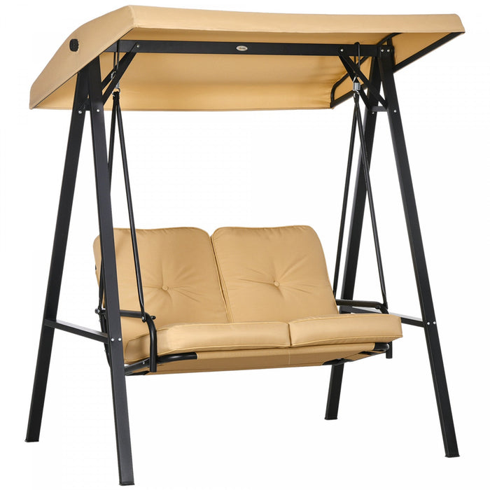 Outsunny 2 Seater Outdoor Swing Chair Porch Swing Bench With Canopy, Beige