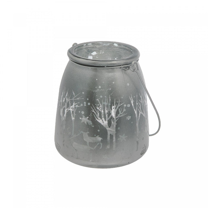 Speckled Reindeer in The Woods Candle Holder with Handle Silver - Set of 2