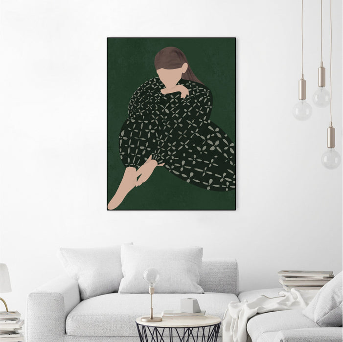 \"Woman In Green\" Canvas Framed Black 30x40 Wall Art