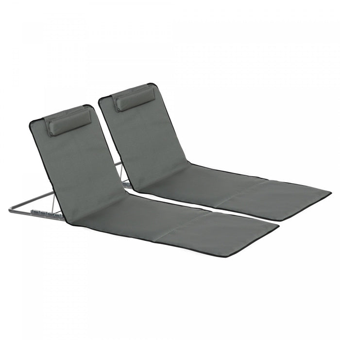 Outsunny Set Of 2 Beach Lounge Chair Beach Mat With Adjustable Back Pillow
