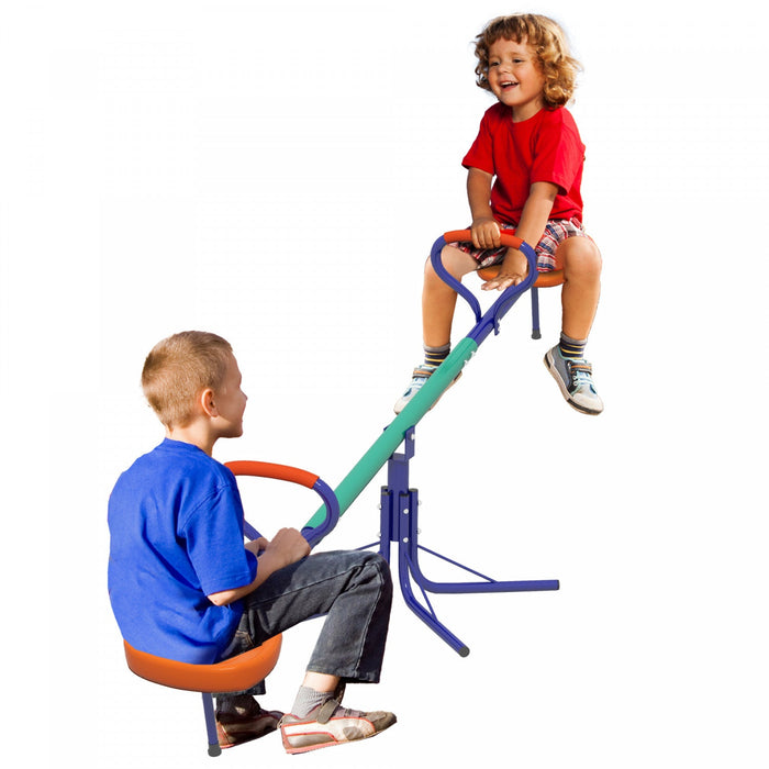 Outsunny Kids Seesaw Swivel, Adjustable Teeter Totter with 360 Degrees Rotating, Outdoor Playground Equipment for Backyard, Playground, Toddlers Ages 3-8, Multicoloured