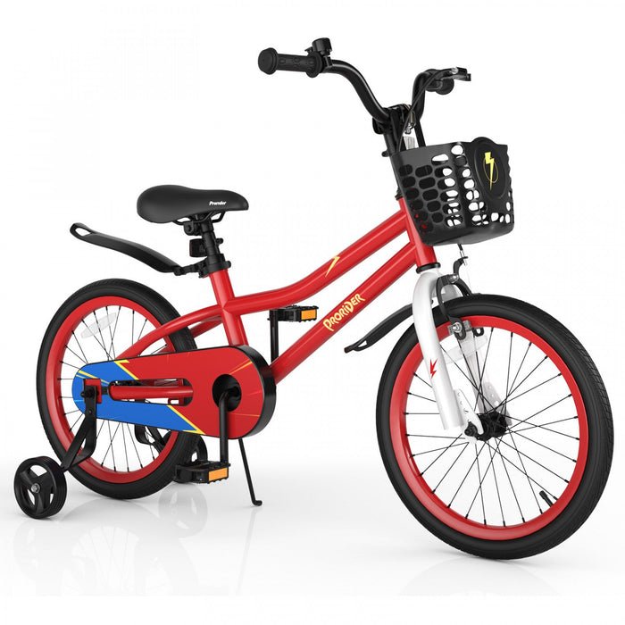 Costway 18" Kid's Bike With Removable Training Wheels & Basket For 4-8 Years Old Red