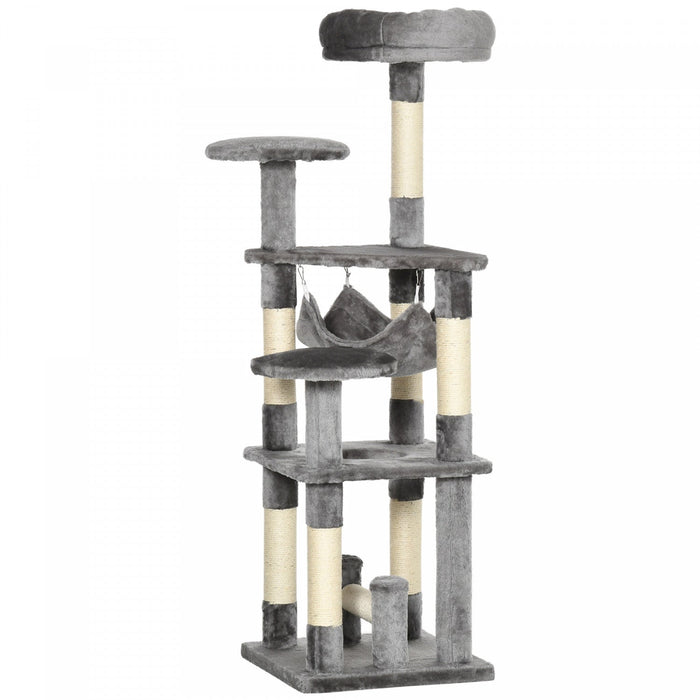 Pawhut Cat Tree, 52\" Multi-level Cat Tower With Hammock, Cat Bed, Sisal Scratching Posts, Grey