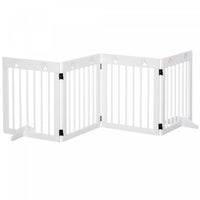 Pawhut Freestanding Pet Gate 4 Panel Wooden Dog Barrier Folding Safety Fence With Support Feet Up To