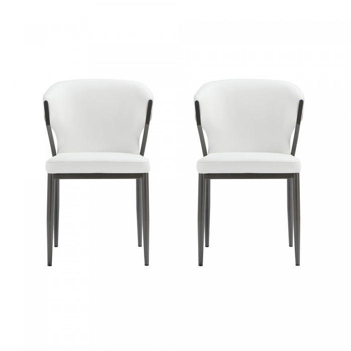 Kirsten Modern Metal Vegan Leather Dining Chair in White - Set of 2 Armoire 