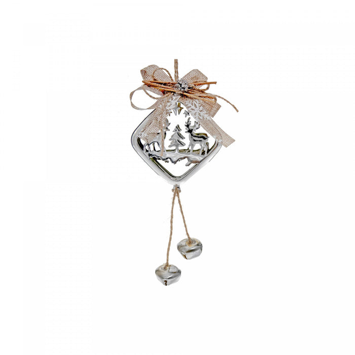 Metal Diamond Shaped Ornament with Reindeer Silver - Set of 6 Christmas Ornaments