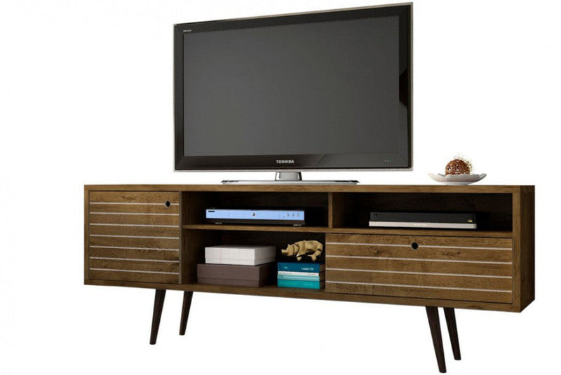 Manhattan Comfort Liberty 70.86\" Mid-Century Modern TV Stand with 4 Shelving Spaces & 1 Drawer - Rus