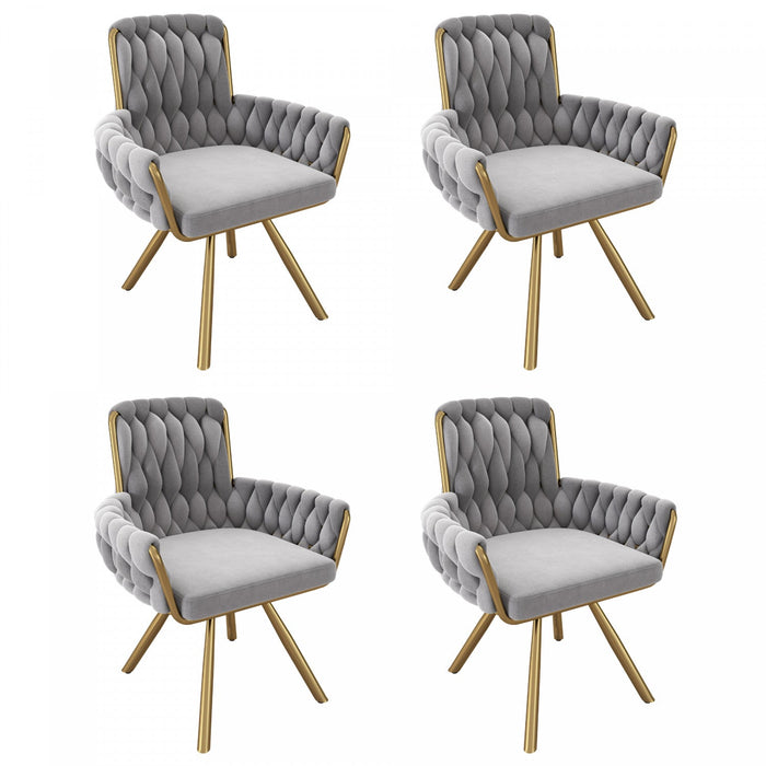 Timothy Velvet Swivel Dining Chairs with Tufted Upholstered and Metal Legs Set of 4, Grey  
