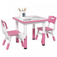 Qaba 3 Pieces Kids Table And Chair Set, Height Adjustable Toddler Table And Chair Set, Activity Tabl
