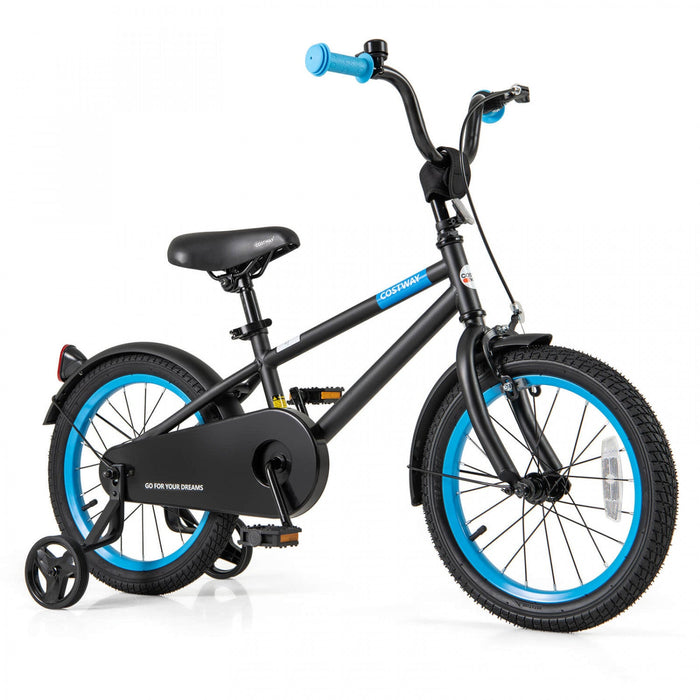Costway 16" Kids Bike With Adjustable Saddle Handlebar Removable Training Wheels Handbrake Black